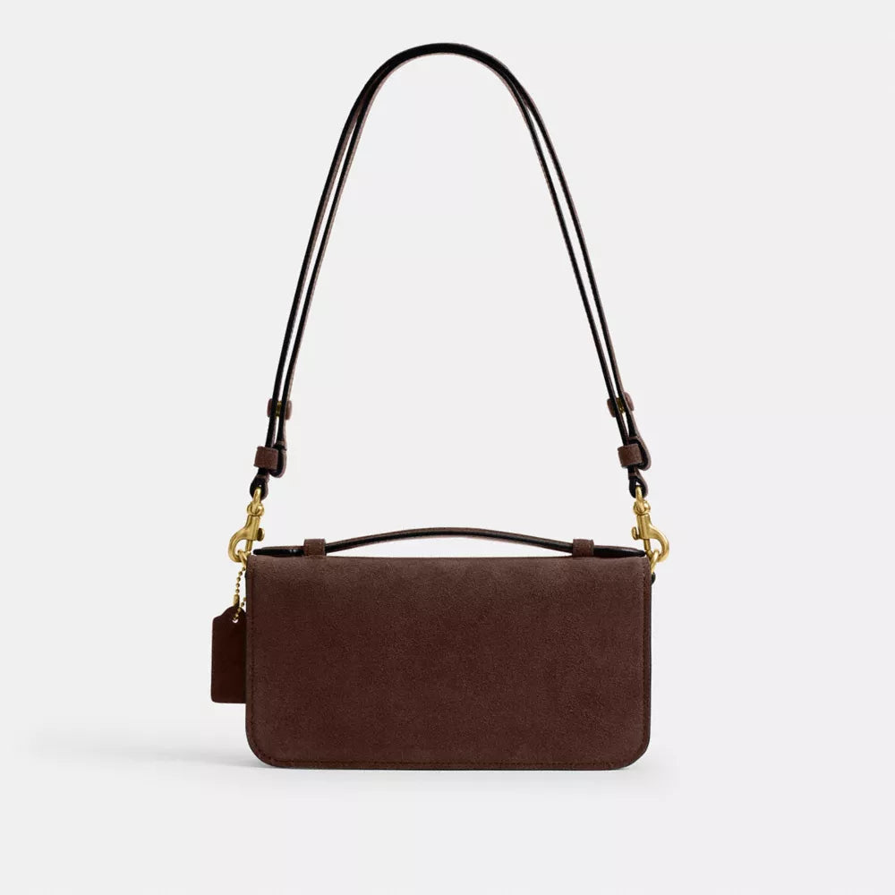 New York Elora Top Handle Crossbody Bag - Suede/Brass/Dark Chocolate
