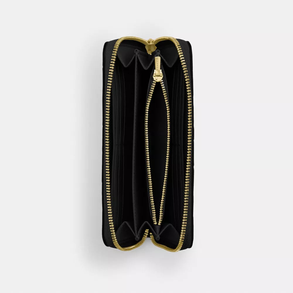 Long Zip Around Wallet In Signature Leather - Pebbled Leather/Gold/Black