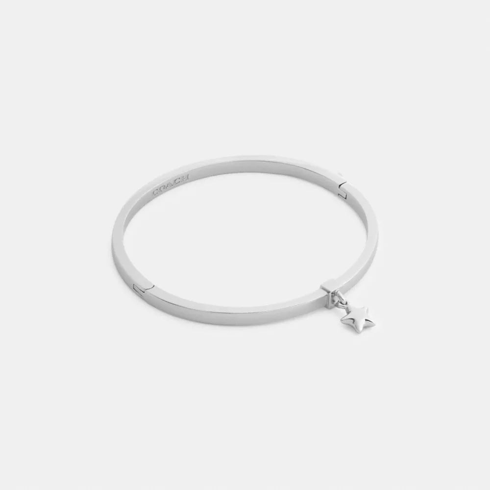 Star Charm Thin Hinged Bangle - Silver