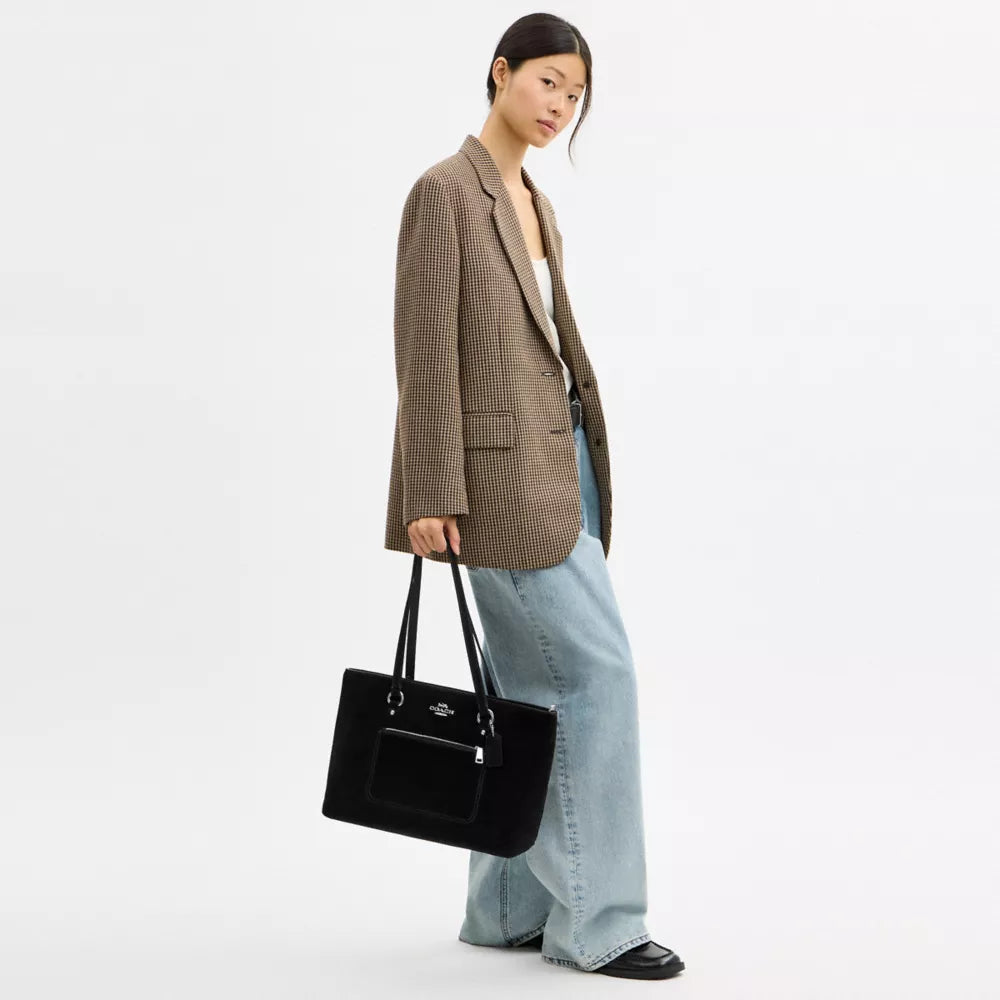 Station Tote Bag - Suede/Silver/Black