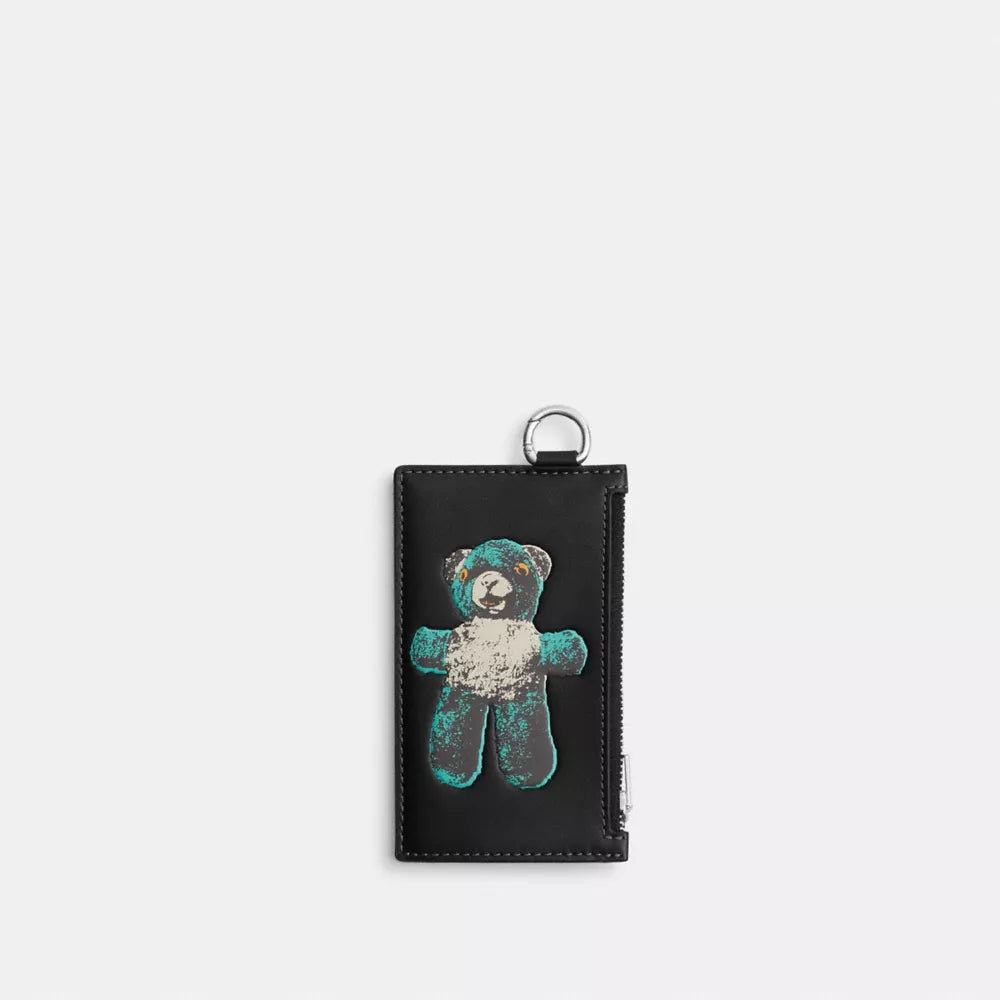 Zip Card Case With Teddy Graphic - Black