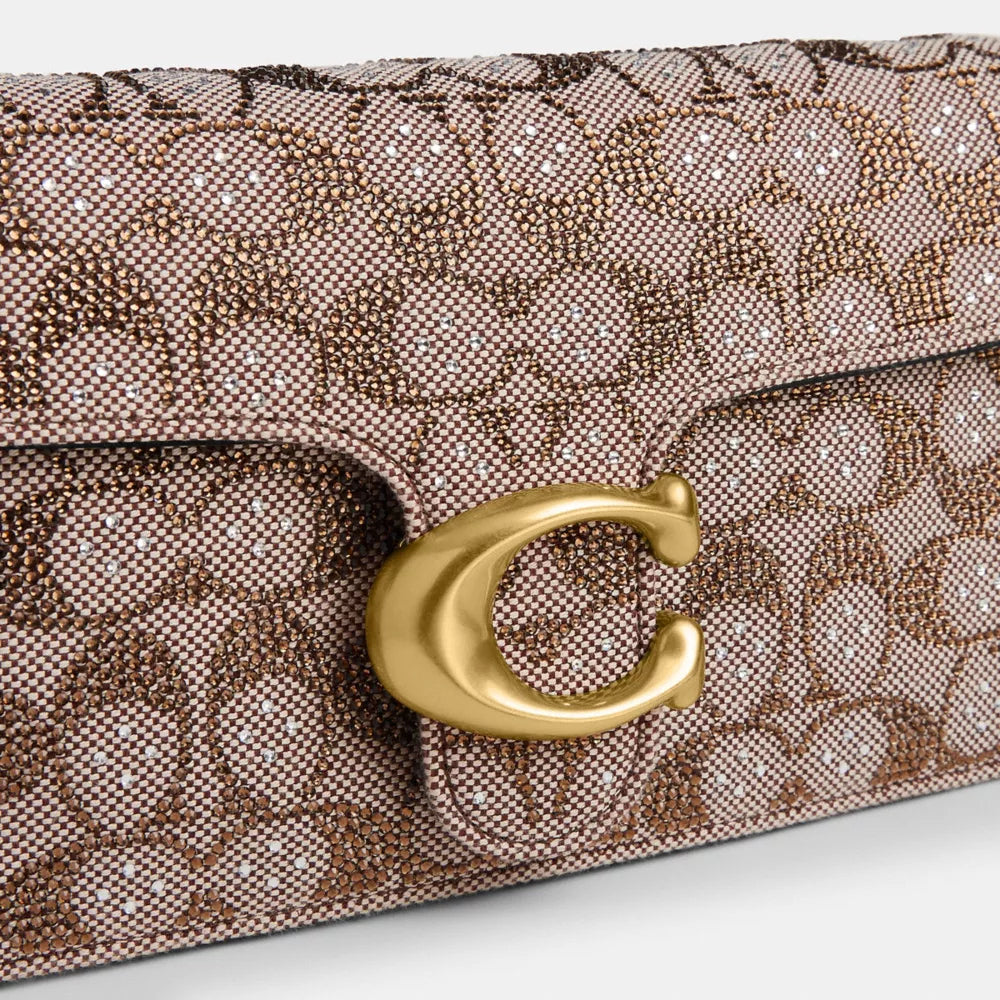 Tabby Shoulder Bag 26 In Crystal Signature Jacquard - Crystal/Brass/MUSHROOM