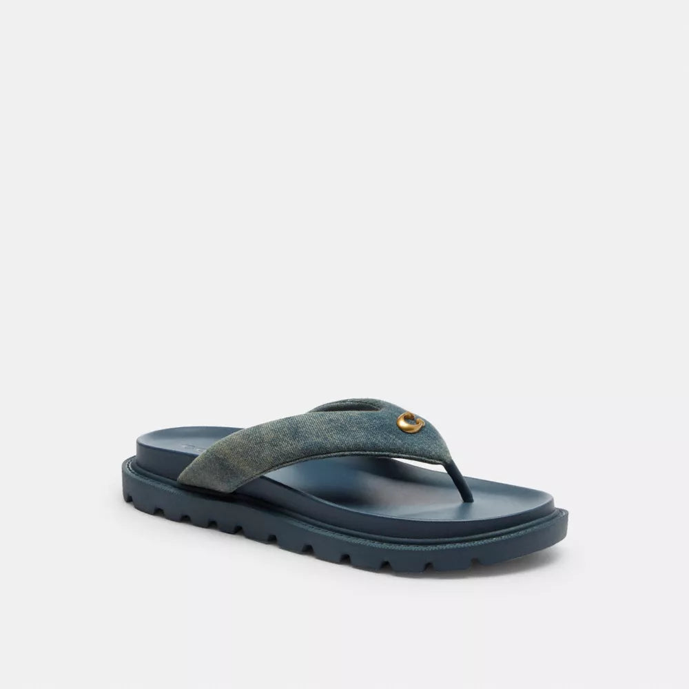 Brynn Thong Sandal In Loved Denim - Dark Indigo