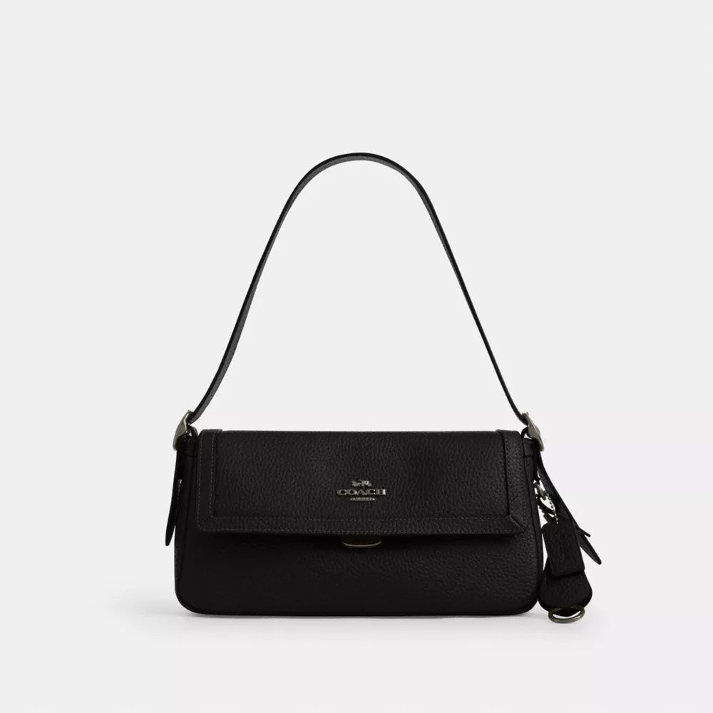 Etta Small Flap Shoulder Bag - Pebbled Leather/Gunmetal/Black