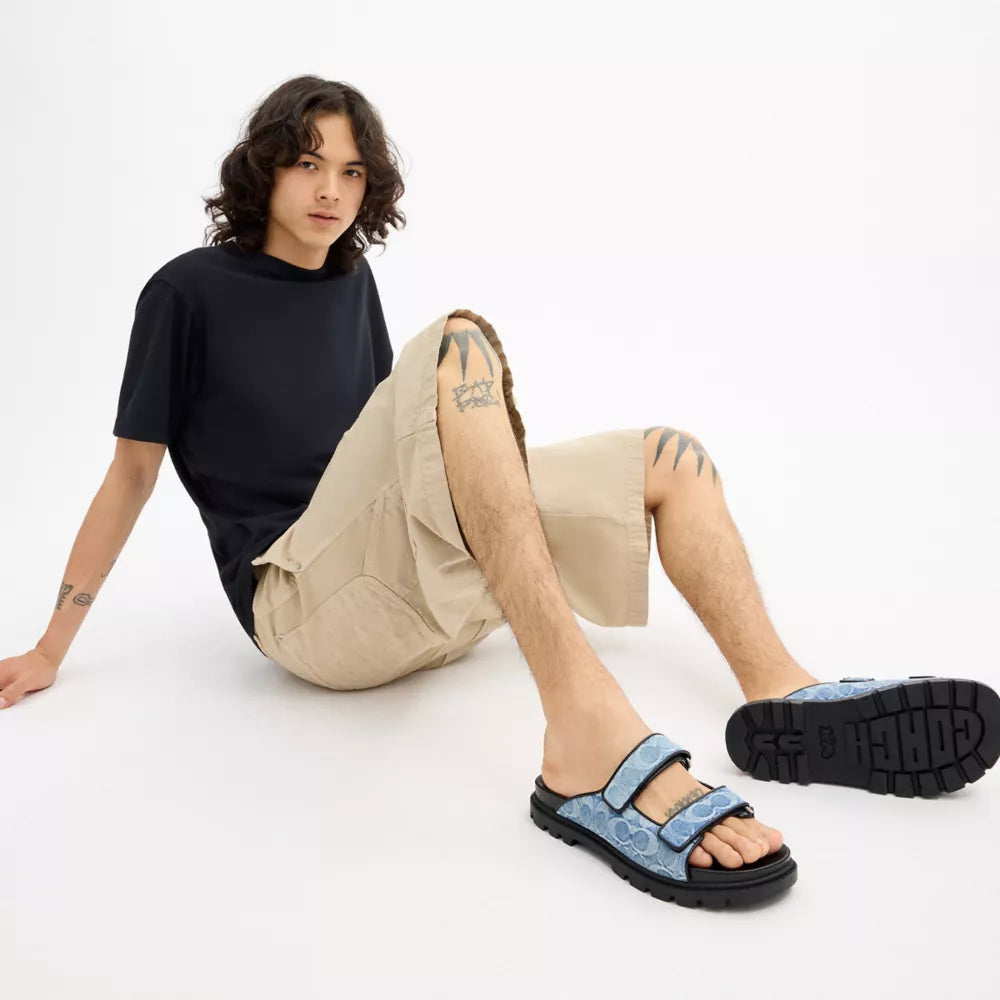 Double Banded Sandal In Signature Denim - Denim/Denim Blue