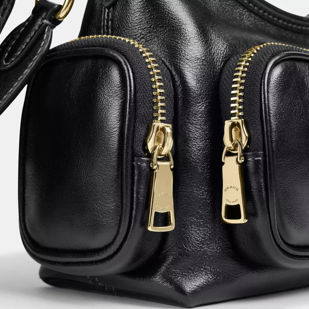 Laurel Shoulder Bag 22 With Pockets - Crinkle Leather/Gold/Black