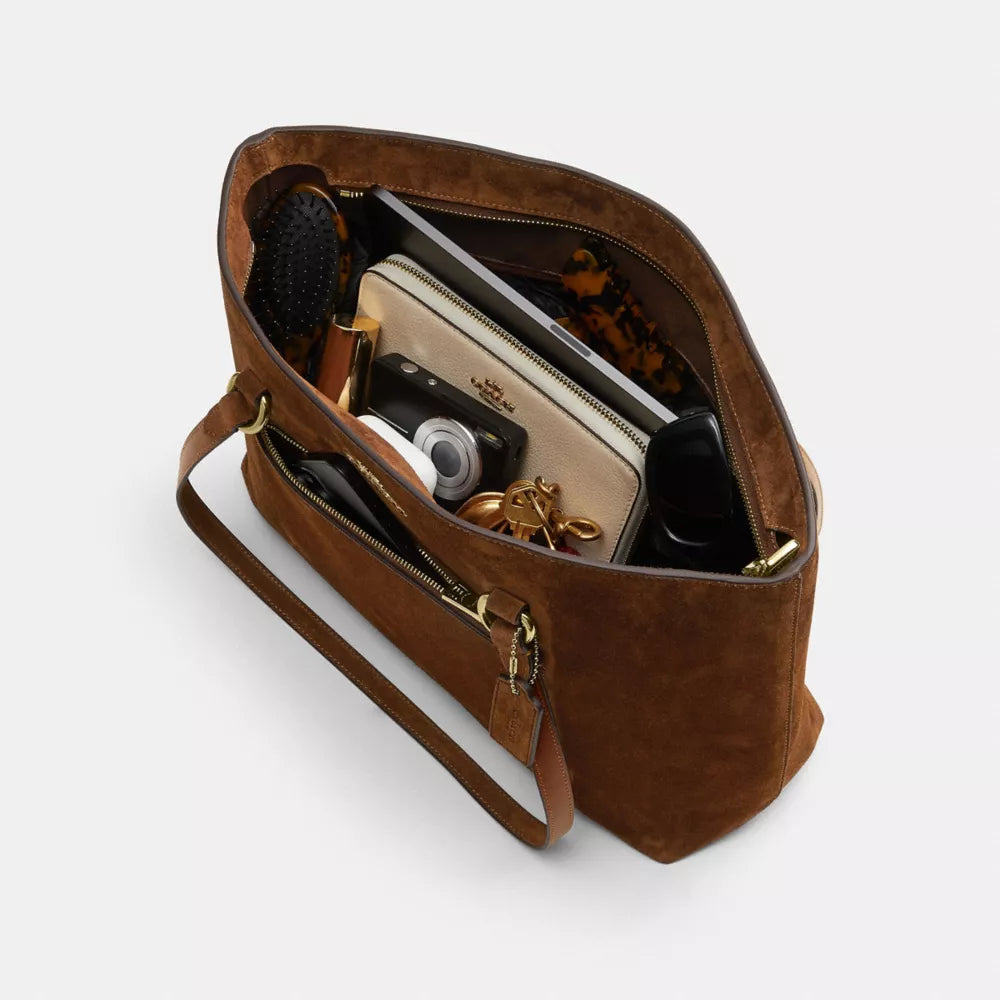 Station Tote Bag - Suede/Gold/Warm Brown