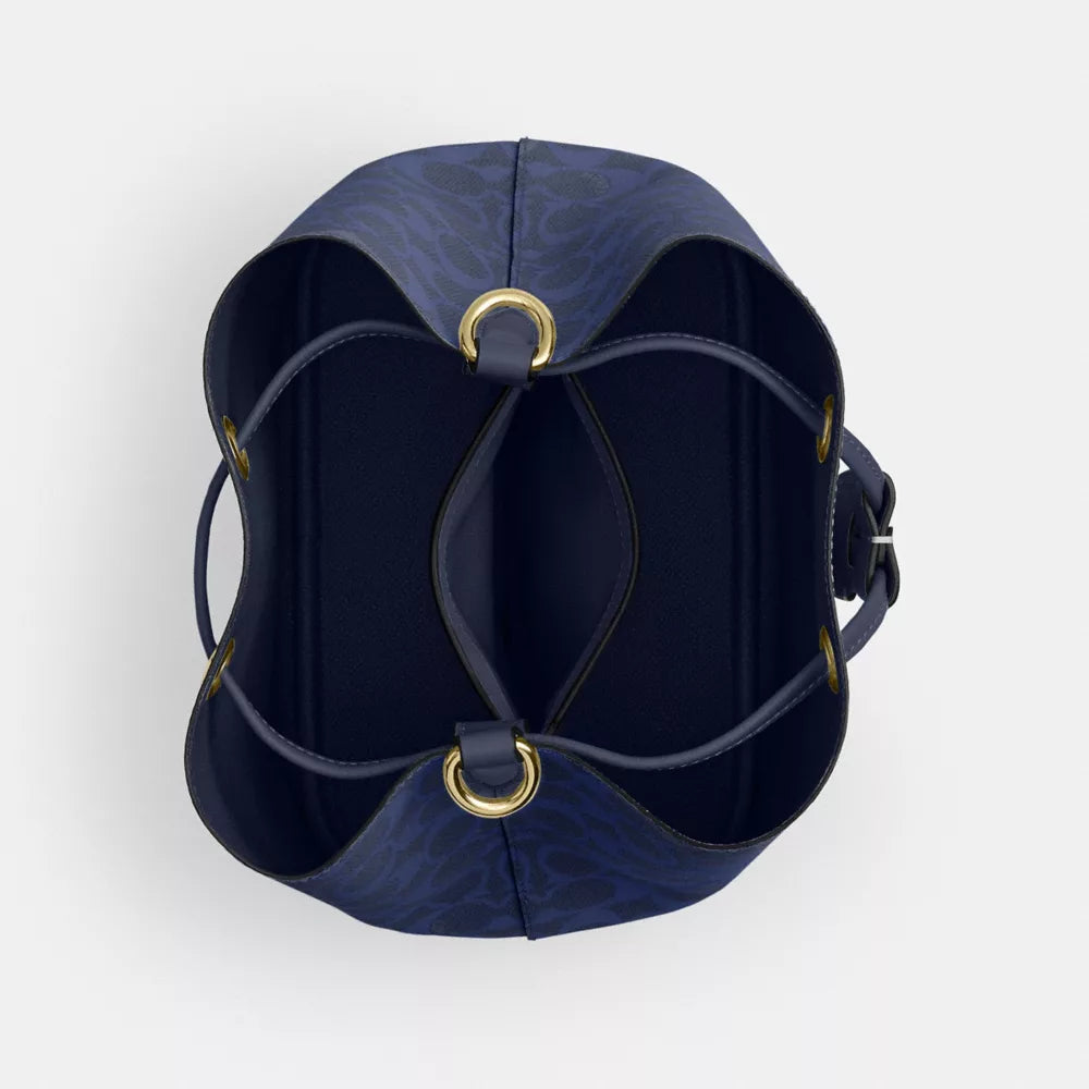 Rowan Bucket Bag In Signature Canvas - Signature Canvas/Gold/Navy