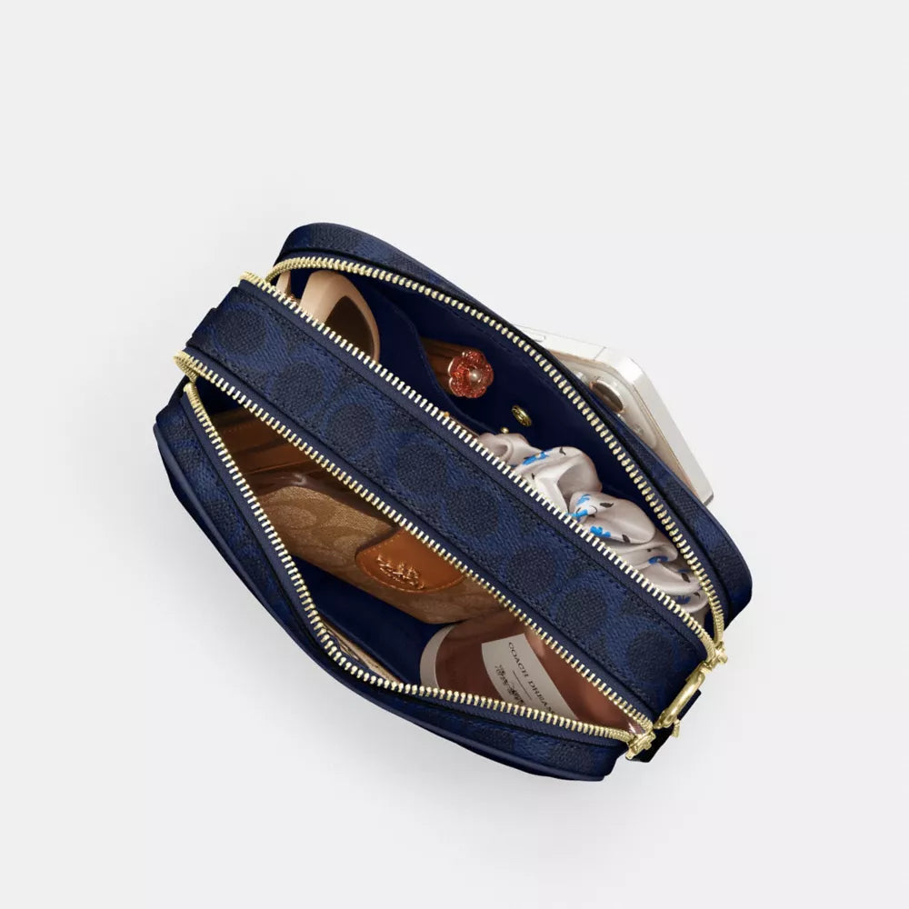Carey Crossbody Bag In Signature Canvas - Signature Canvas/Gold/Navy