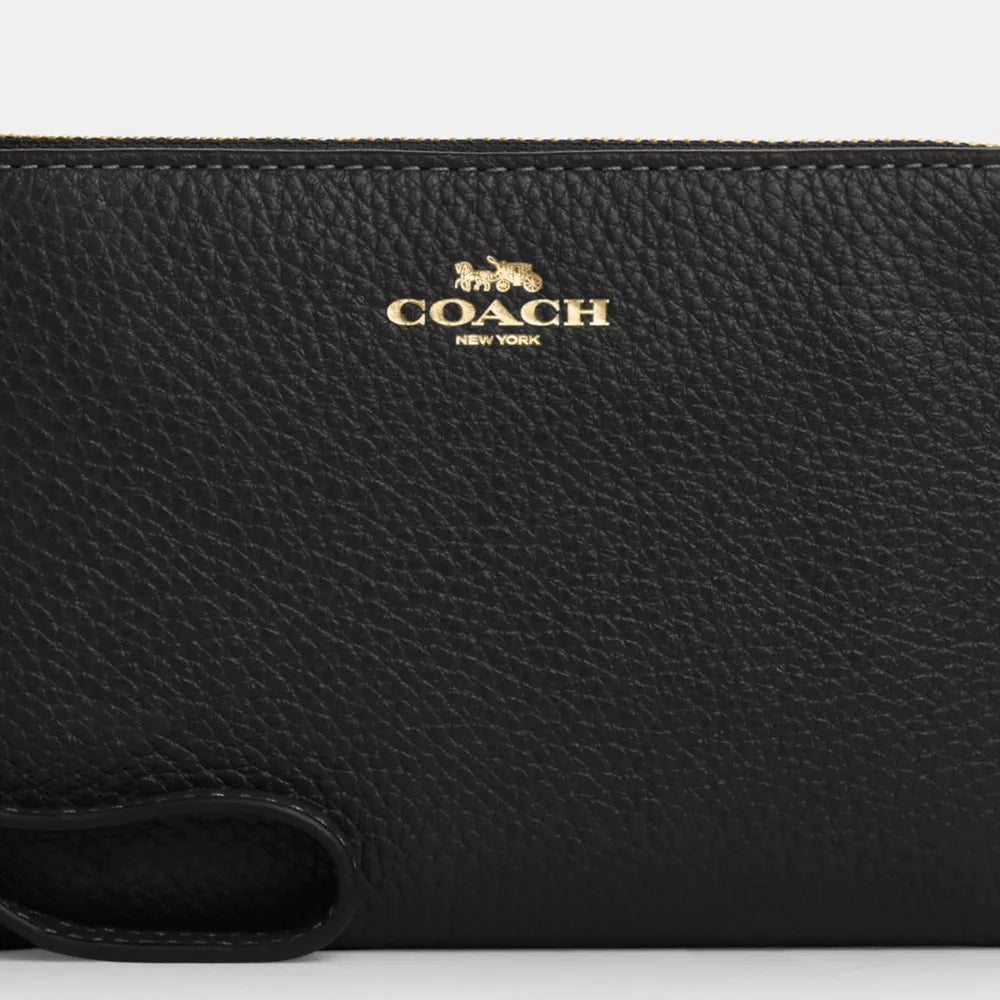 Corner Zip Wristlet - Pebbled Leather/Gold/Black
