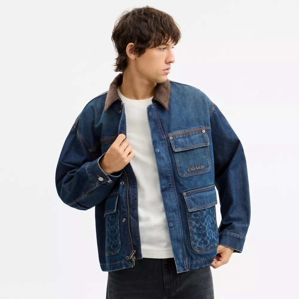 Denim Chore Coat With Flannel Lining - Buffalo Dark Wash