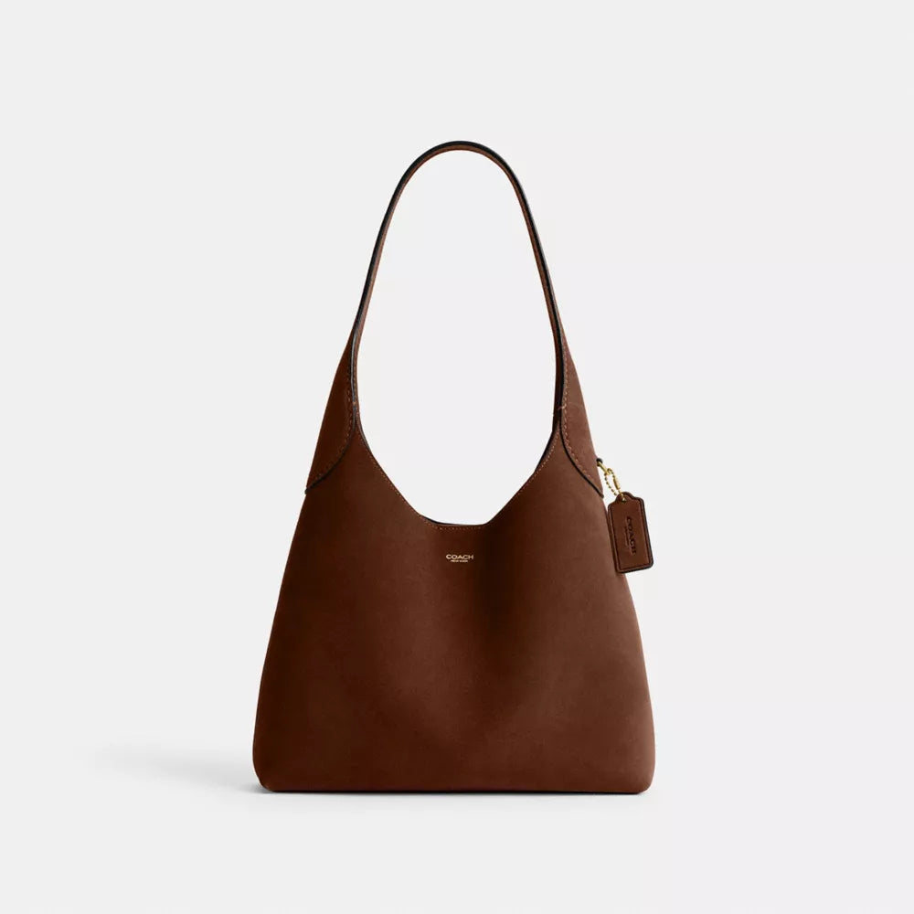 Brooklyn Shoulder Bag 28 - Suede/Brass/Warm Brown