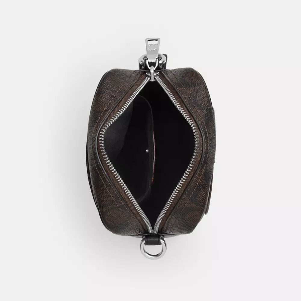Tristan Crossbody Bag 14 In Signature Canvas With Patches - Signature Canvas/SV/Walnut/Black