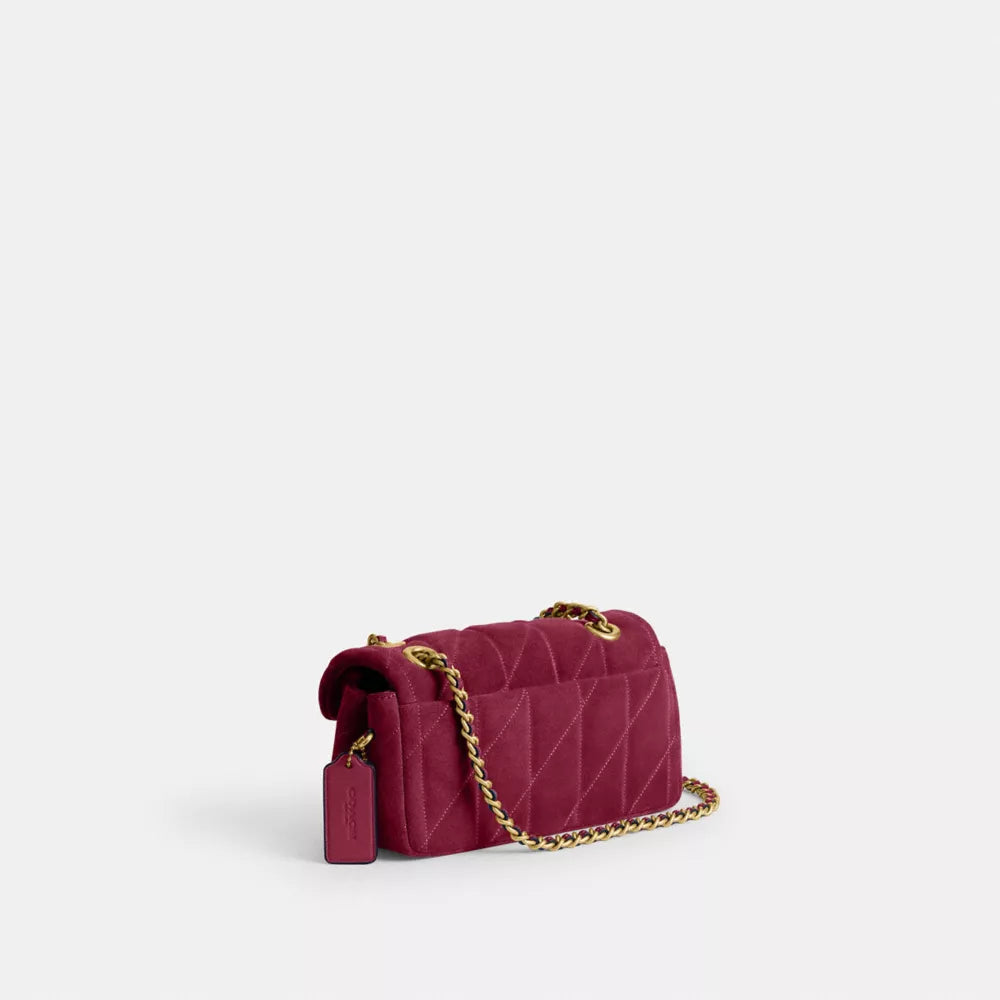 Tabby Shoulder Bag 20 With Quilting - Suede/Brass/Dark Fuchsia