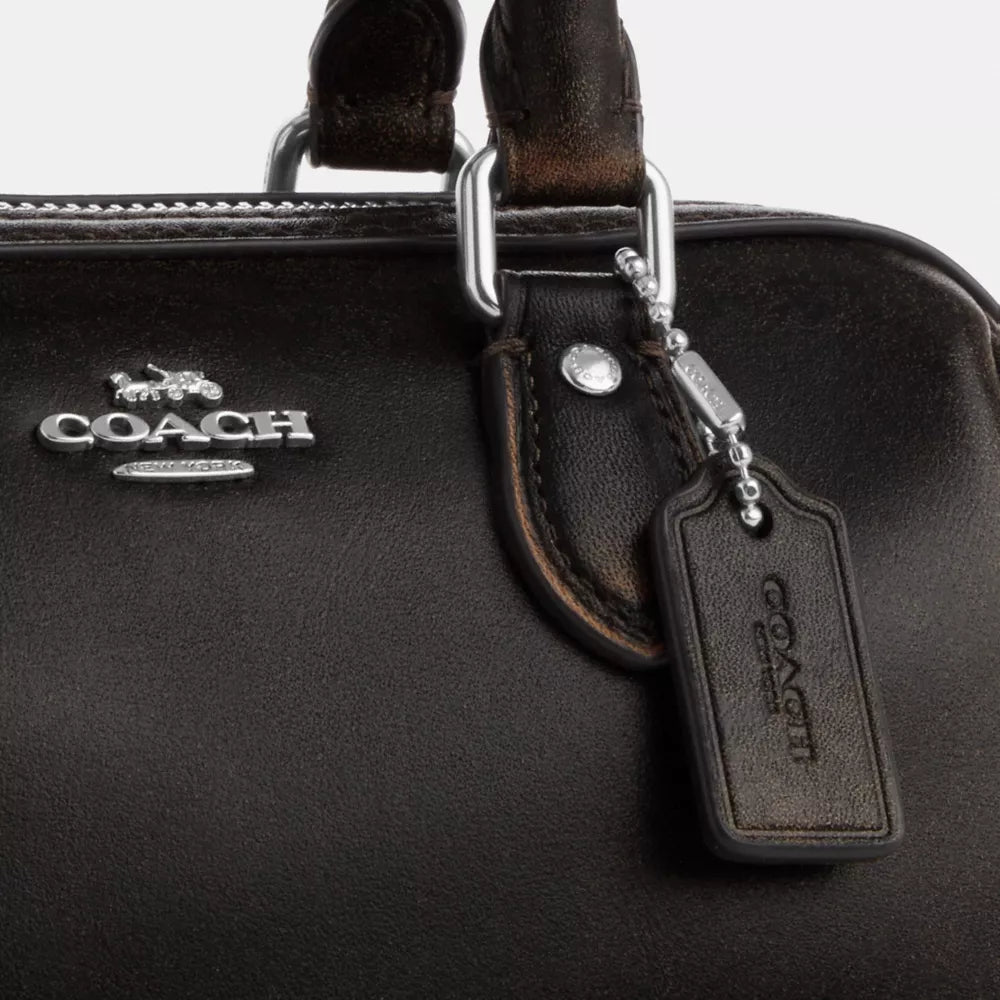 Mini Rowan Crossbody Bag In Loved Leather - Silver/Black Brown