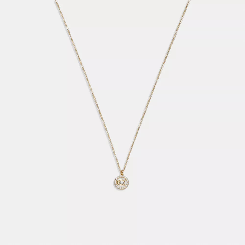 Signature Crystal Pearl Pendant Necklace - Brass/Gold