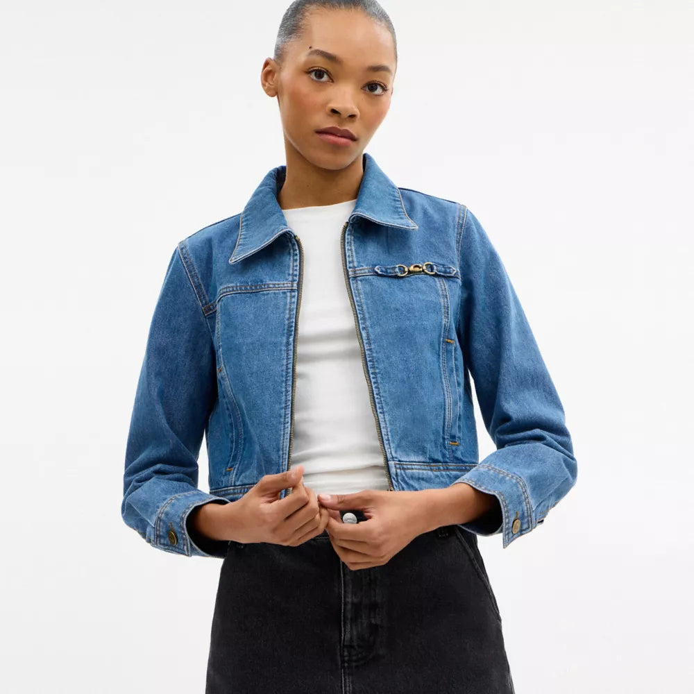 Sculpted C Shrunken Denim Jacket In Organic Cotton - Medium Blue