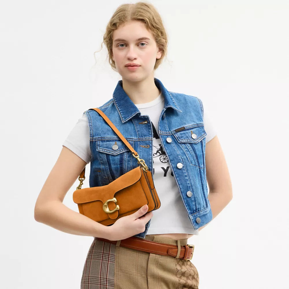 Tabby Shoulder Bag 26 - Suede/Brass/Marigold