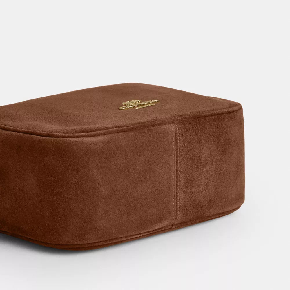 Mini Carey Crossbody Bag - Suede/Gold/Warm Brown