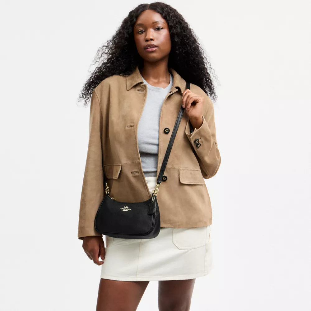Teri Shoulder Bag - Pebbled Leather/Gold/Black
