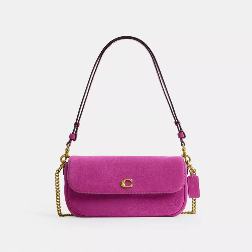 Brook Flap Chain Bag - Suede/Brass/Magenta