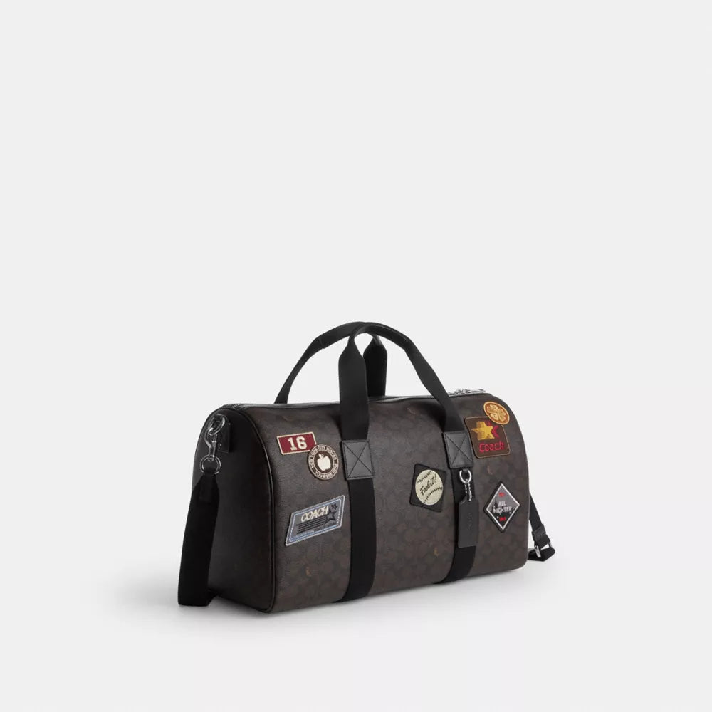 Explorer Duffle Bag 45 In Signature Canvas With Patches - Signature Canvas/Sv/Walnut/Black