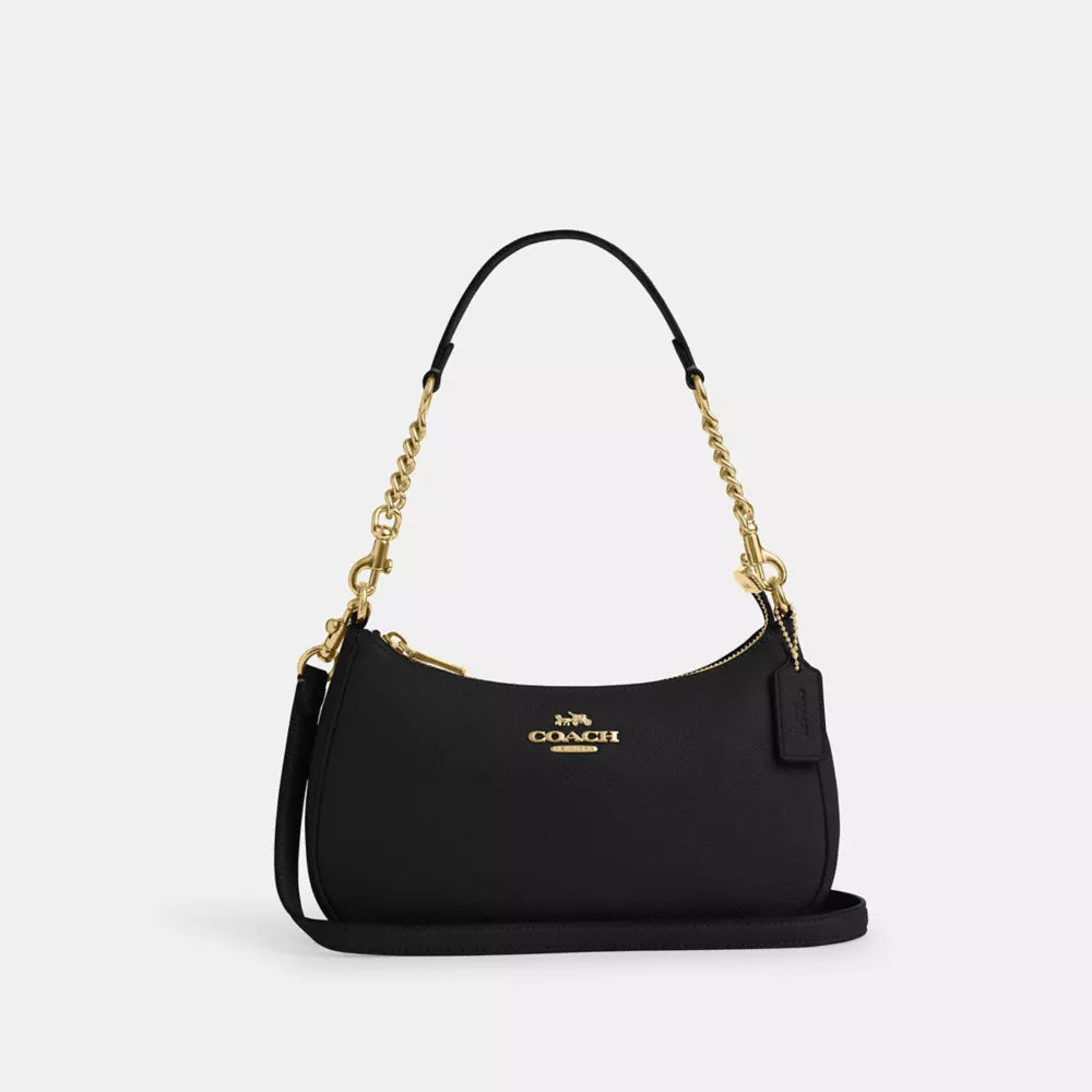 Teri Shoulder Bag - Pebbled Leather/Gold/Black