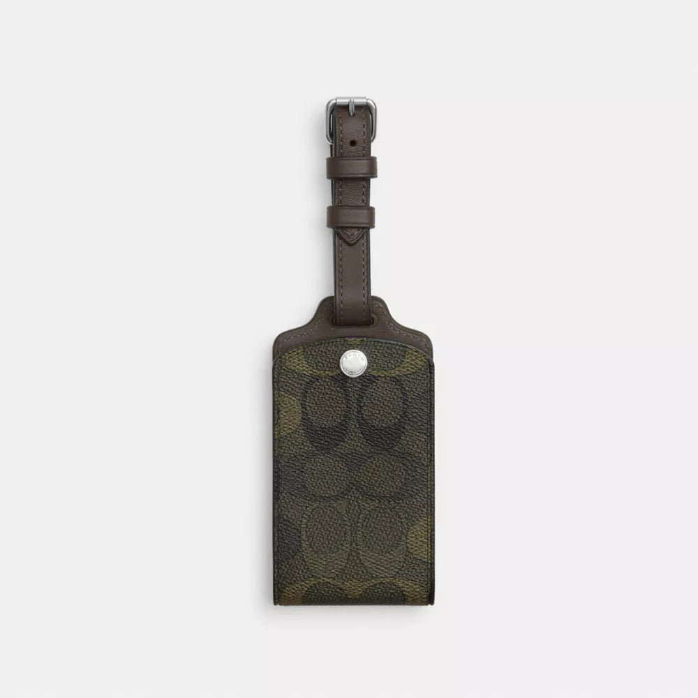 Luggage Tag In Signature Camo Print - Signature Canvas/Silver/GREEN