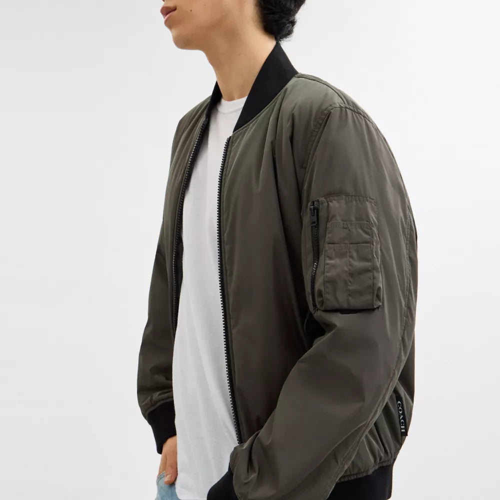 Reversible Bomber Jacket In Recycled Polyester - Olive/Charcoal Signature