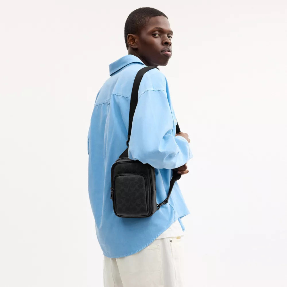 Racer Sling Pack In Signature Canvas - Signature Canvas/Matte Black/Black Signature