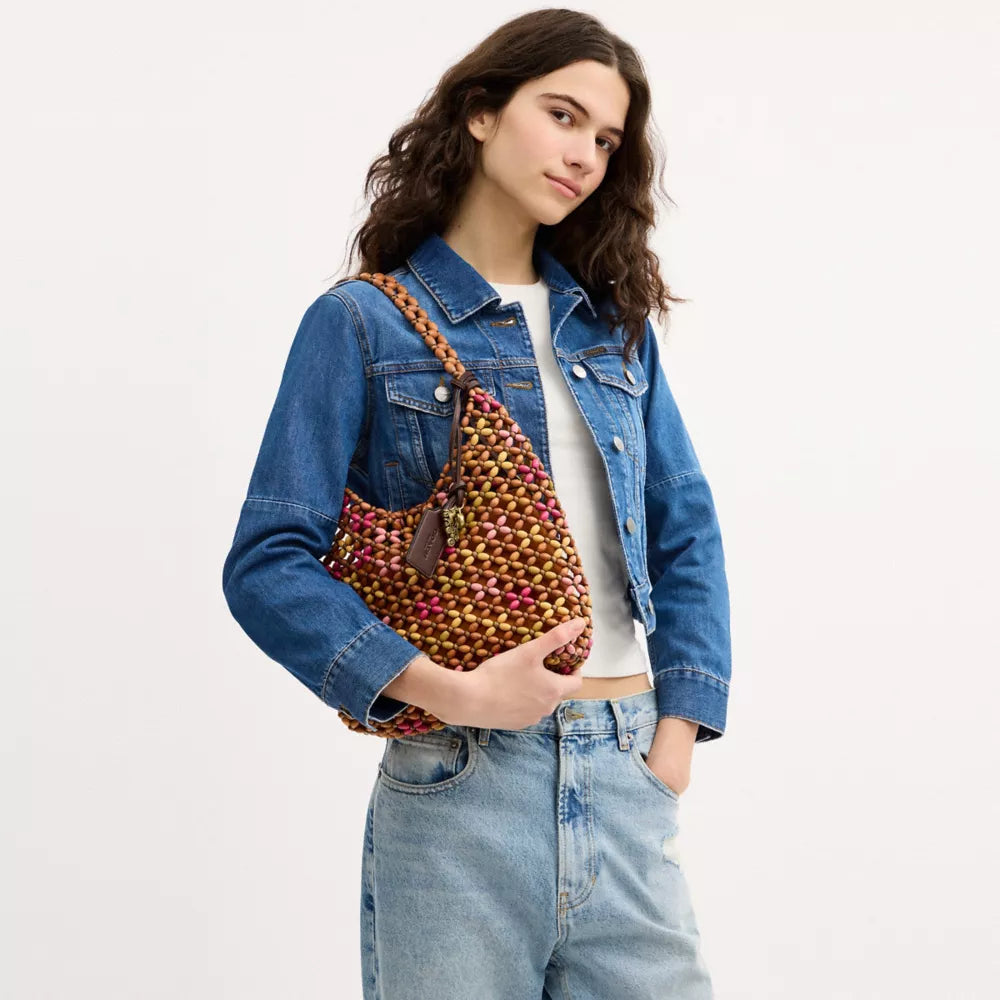 Brooklyn Shoulder Bag 28 With Wooden Beading - Brass/Maple Multi