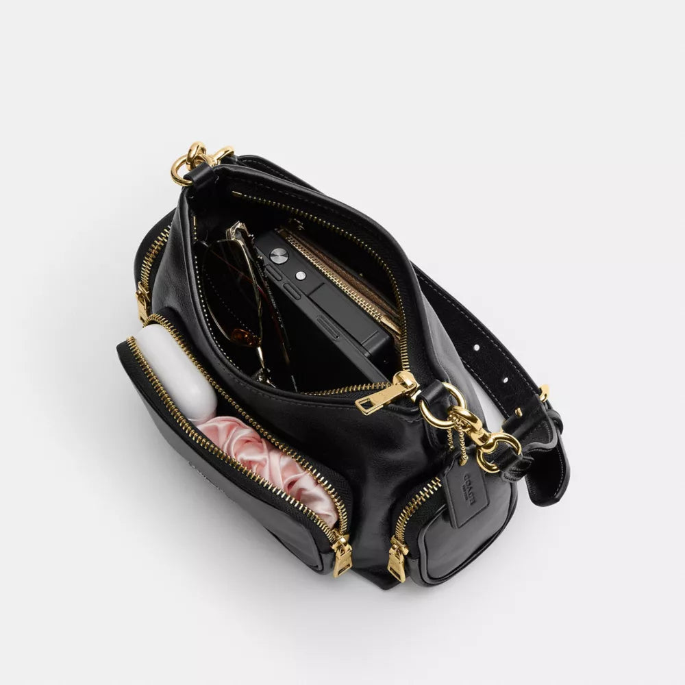 Laurel Shoulder Bag 22 With Pockets - Crinkle Leather/Gold/Black