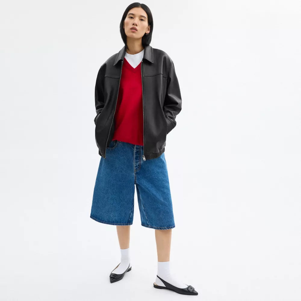 Oversized Leather Jacket - Black
