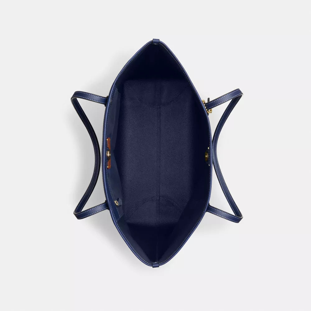 City Tote Bag In Signature Canvas - Gold/Navy