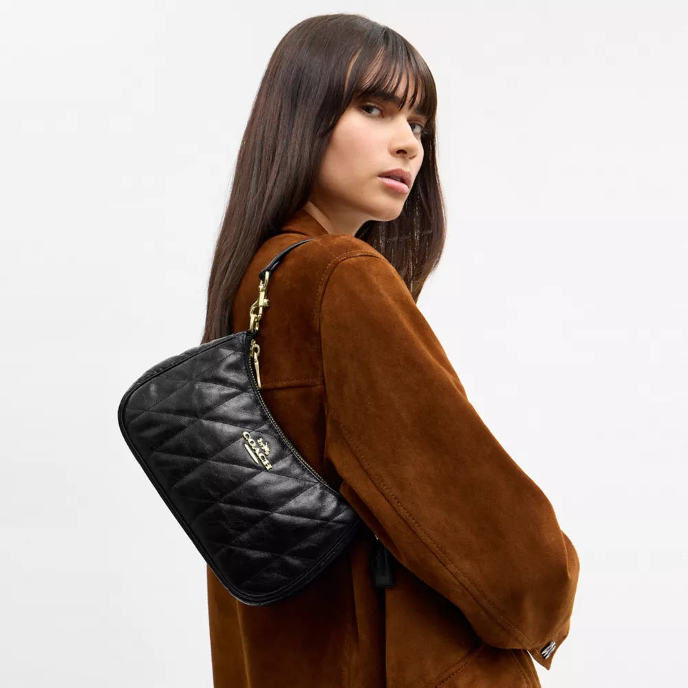 Teri Shoulder Bag With Quilting - Crinkle Leather/Gold/Black
