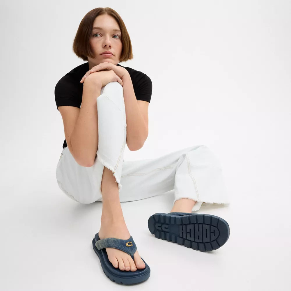Brynn Thong Sandal In Loved Denim - Dark Indigo