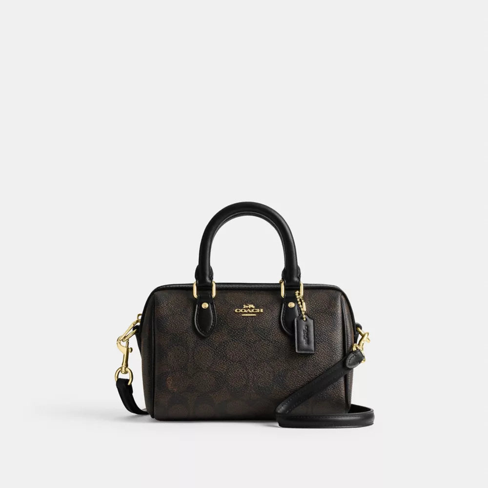 Mini Rowan Crossbody Bag In Signature Canvas - Signature Canvas/Gold/Walnut/Black