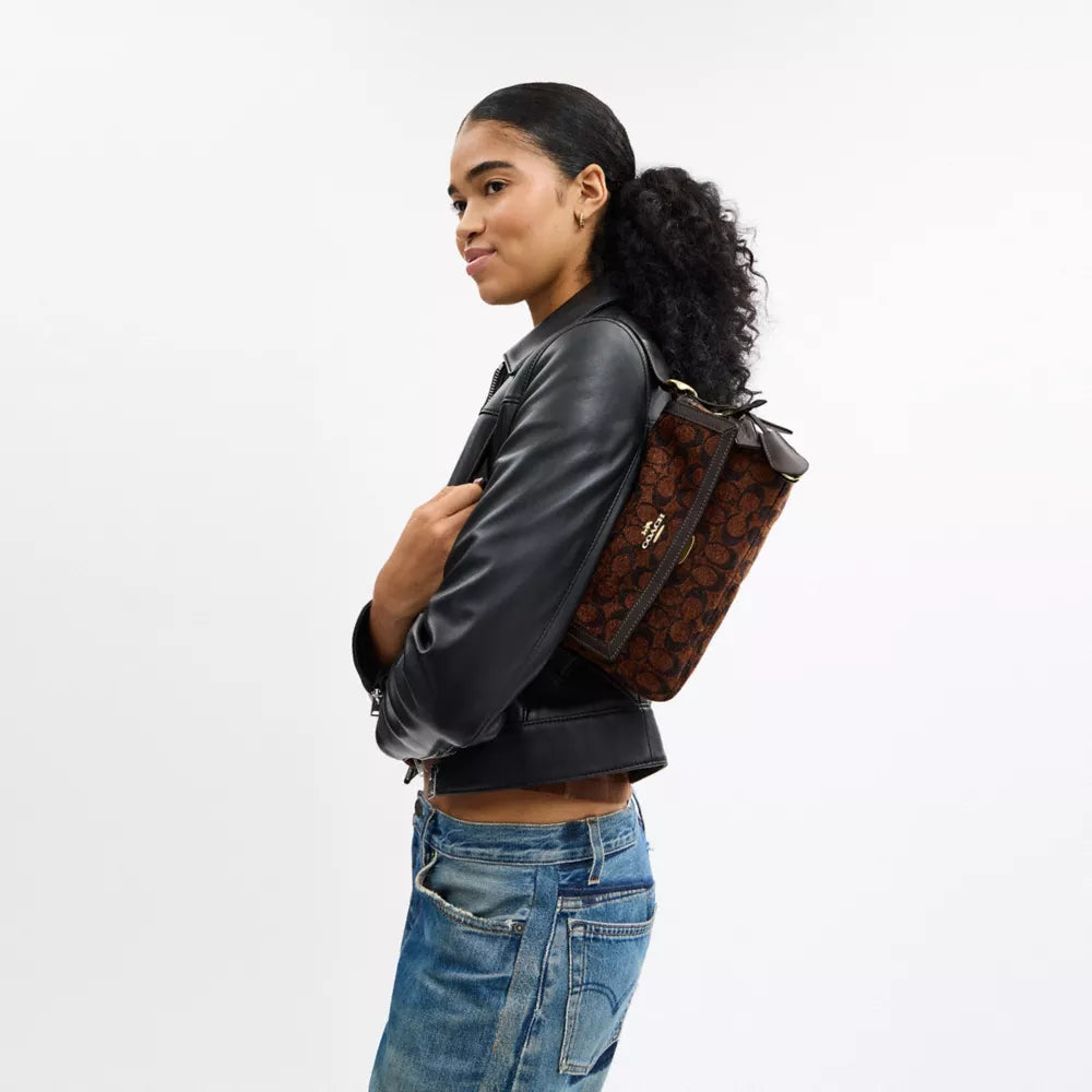 Etta Small Flap Shoulder Bag In Signature Chenille - Signature Chenille/Gold/Truffle