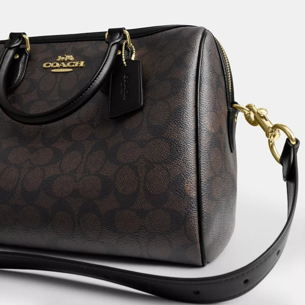 Rowan Large Satchel Bag In Signature Canvas - Signature Canvas/Gold/Walnut/Black