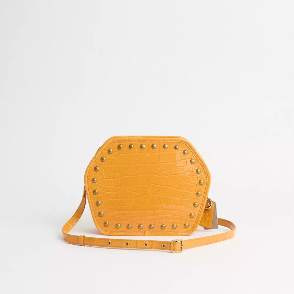 Custom Zip Geometric Pouch In Alligator - Brass/Yellow