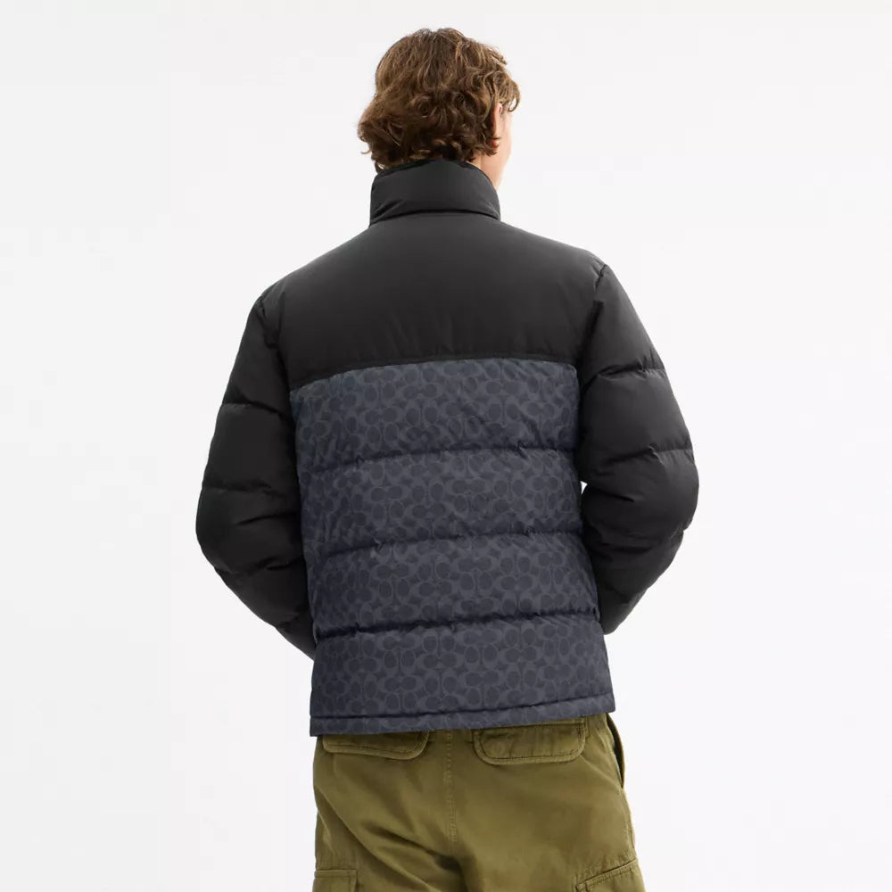 Signature Down Jacket In Recycled Polyester - Charcoal Signature