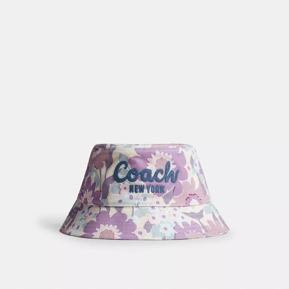 Coach Script Floral Print Bucket Hat - Purple Multi