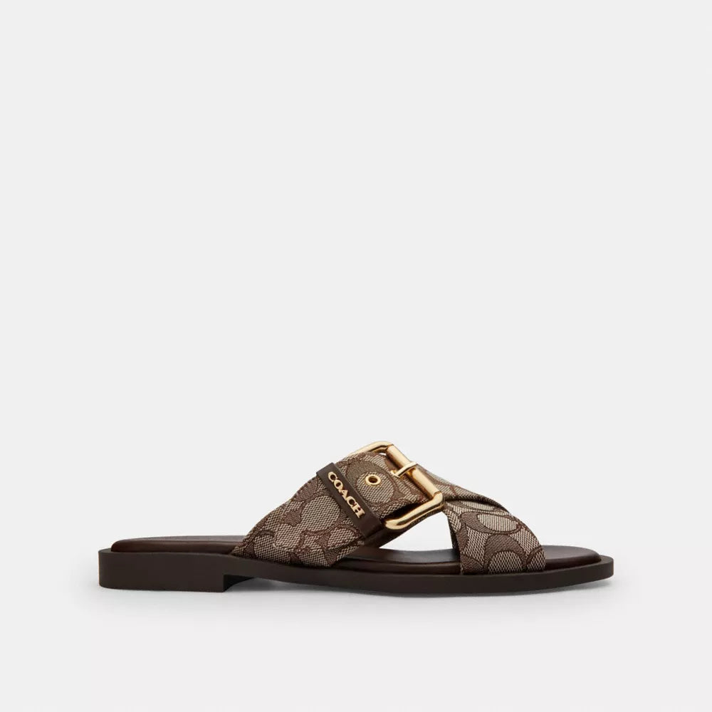 Crisscross Buckle Sandal In Signature Jacquard - Signature Jacquard/Oak/Maple