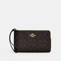 Large Corner Zip Wristlet In Signature Canvas - Signature Canvas/Gold/Walnut/Black